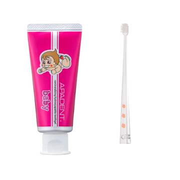 APADENT Baby rinkinys – dantų gelis 55 g + dantų šepetėlis 0–3 m.