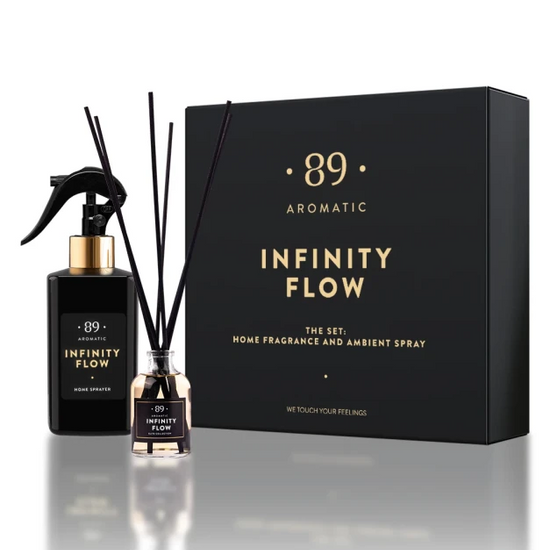 Infinity Flow namų kvapas su lazdelėmis ir purškiamas namų kvapas