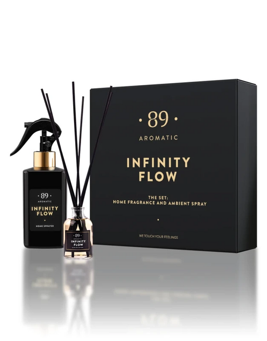 Infinity Flow namų kvapas su lazdelėmis ir purškiamas namų kvapas