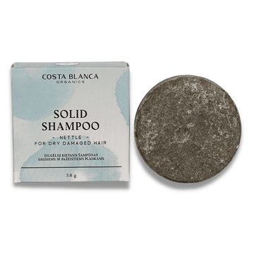 Costa Blanca Organics „Nettle“ kietasis šampūnas sausiems ir pažeistiems plaukams – 58 g