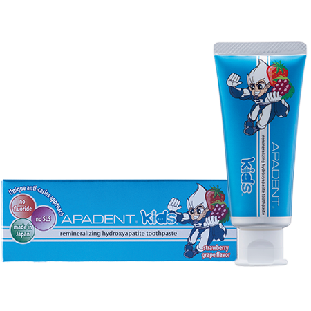 Apadent KIDS dantų pasta vaikams – su nano hidroksiapatitu, be fluoro, braškių–vynuogių skonio, 60 g