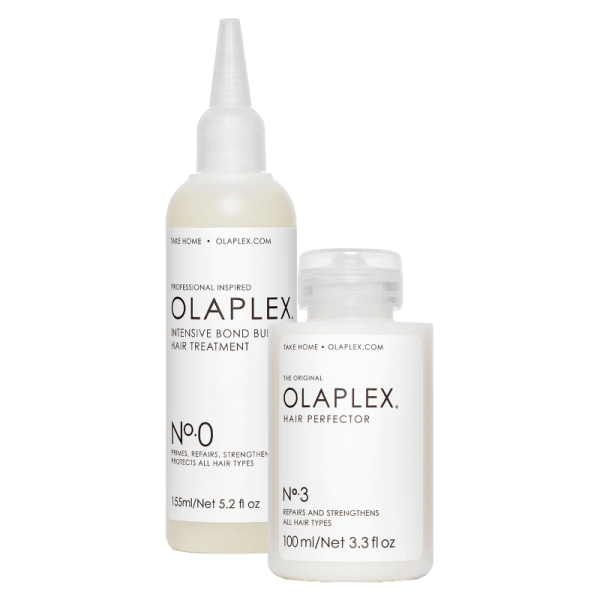 Intensyvaus poveikio plaukų atkuriamasis Olaplex No 0 ir No 3 namų rinkinys