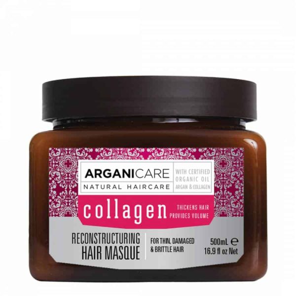 Arganicare Reconstructuring hair masque -Atstatanti plaukų kaukė su kolagenu ploniems ir pažeistiems plaukams
