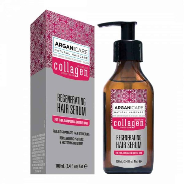 Arganicare Regenerating Hair Serum for thin, damaged & brittle hair-Plaukų serumas su kolagenu ploniems ir pažeistiems plaukams.